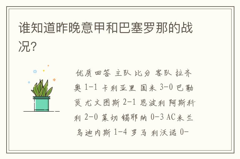 谁知道昨晚意甲和巴塞罗那的战况?