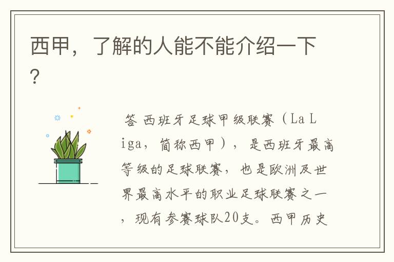 西甲,了解的人能不能介绍一下?