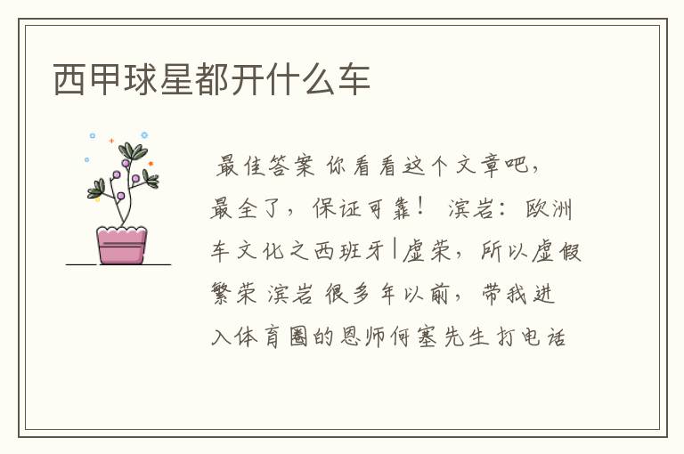 西甲球星都开什么车