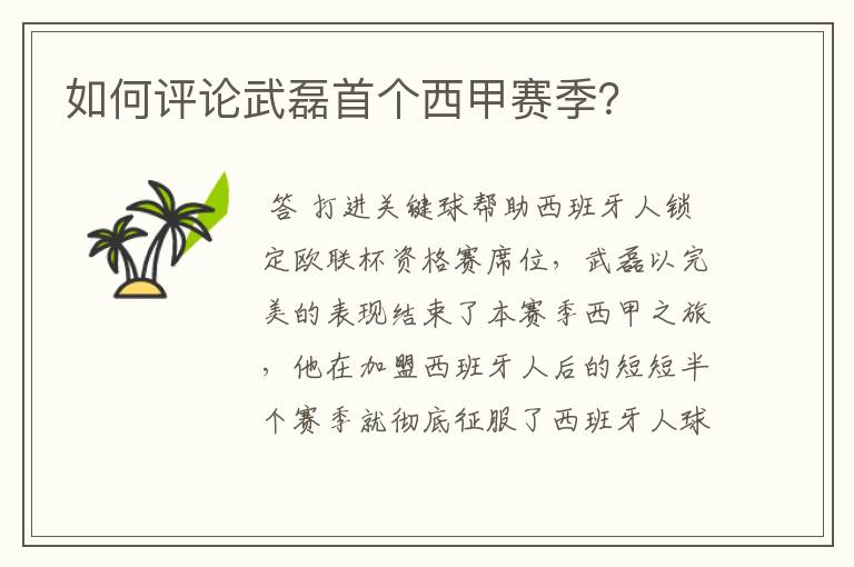 如何评论武磊首个西甲赛季?