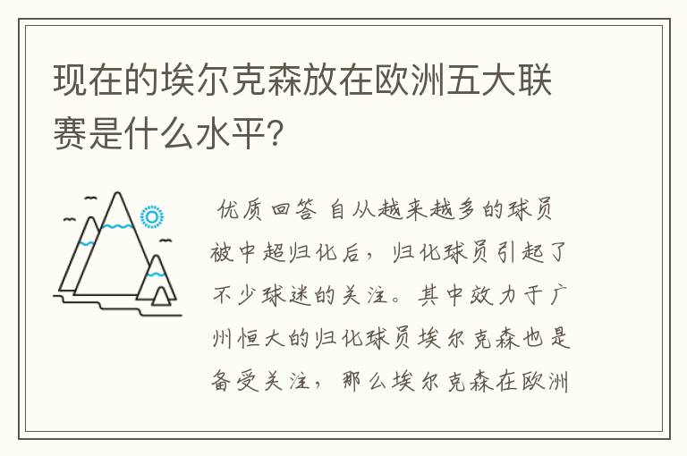 现在的埃尔克森放在欧洲五大联赛是什么水平?