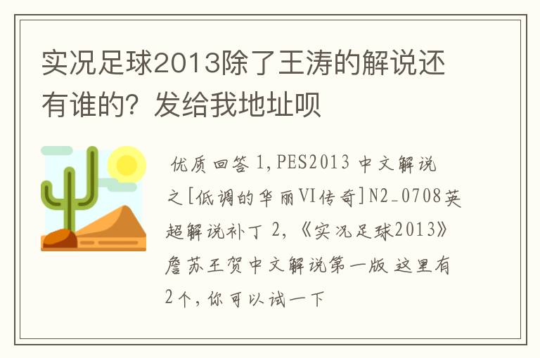 实况足球2013除了王涛的解说还有谁的?发给我地址呗
