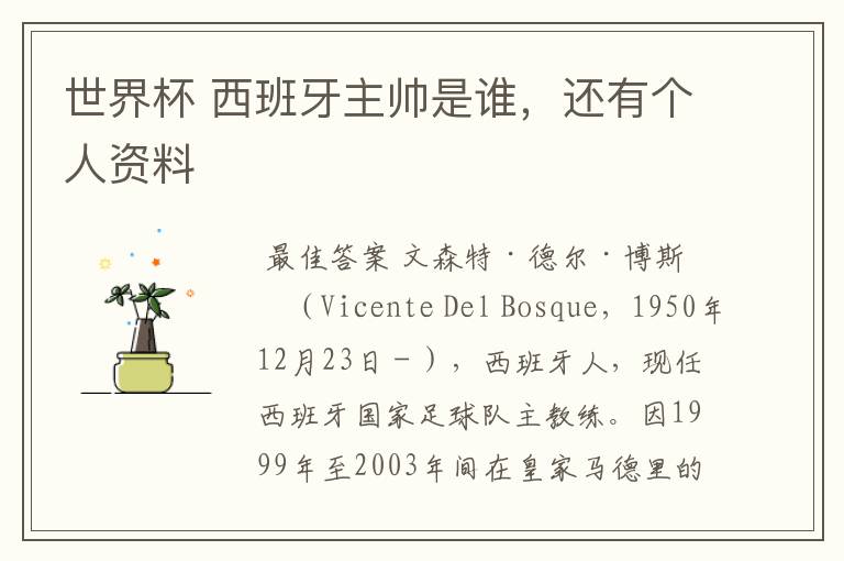 世界杯 西班牙主帅是谁,还有个人资料