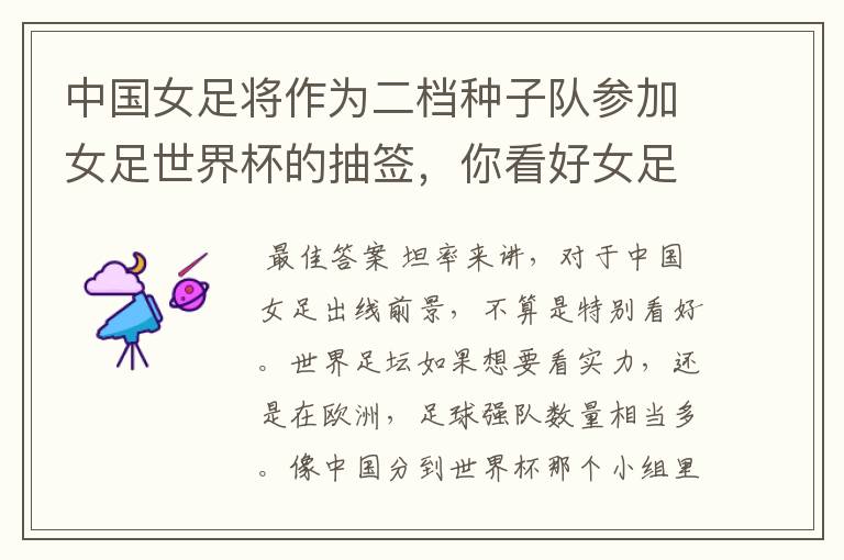 中国女足将作为二档种子队参加女足世界杯的抽签,你看好女足的出线前景吗?