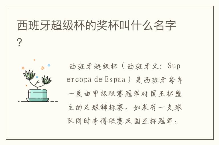 西班牙超级杯的奖杯叫什么名字?