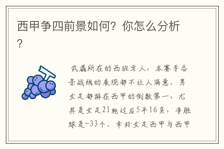 西甲争四前景如何?你怎么分析?