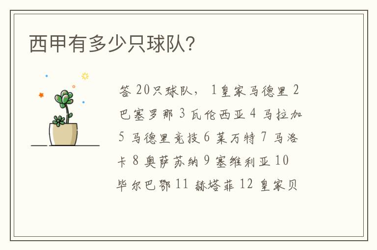 西甲有多少只球队？
