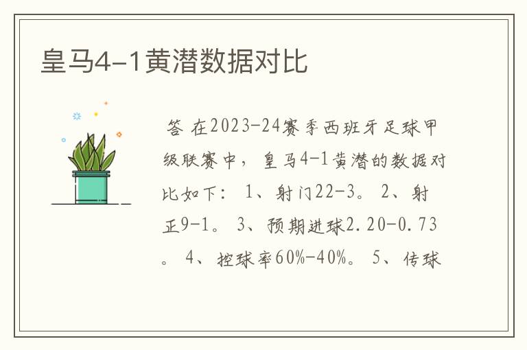 皇马4-1黄潜数据对比