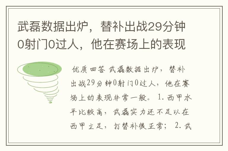 武磊数据出炉,替补出战29分钟0射门0过人,他在赛场上的表现如何?