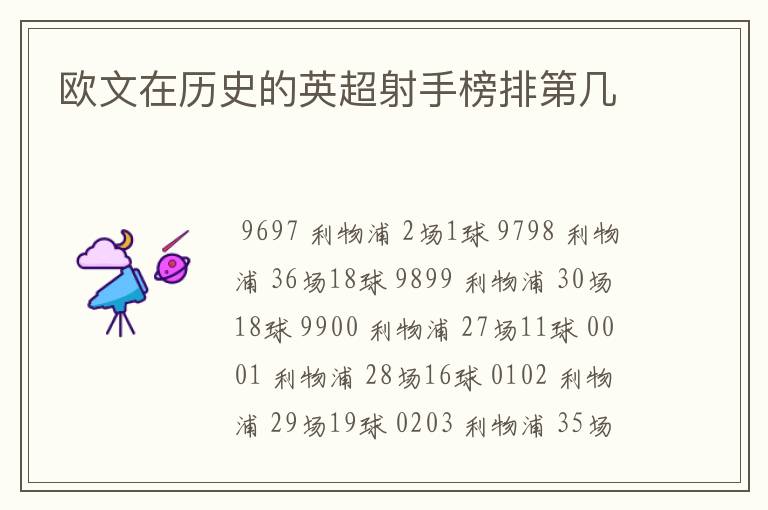 欧文在历史的英超射手榜排第几