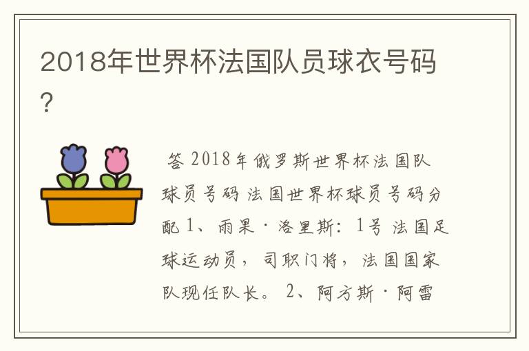 2018年世界杯法国队员球衣号码?