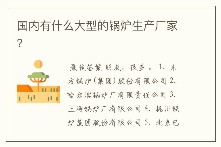 国内有什么大型的锅炉生产厂家?