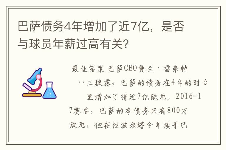 巴萨债务4年增加了近7亿,是否与球员年薪过高有关?