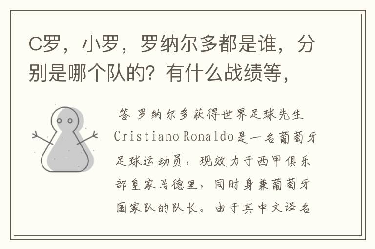 C罗,小罗,罗纳尔多都是谁,分别是哪个队的?有什么战绩等,尽量具体点吧!
