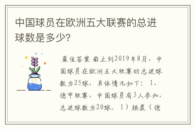 中国球员在欧洲五大联赛的总进球数是多少?