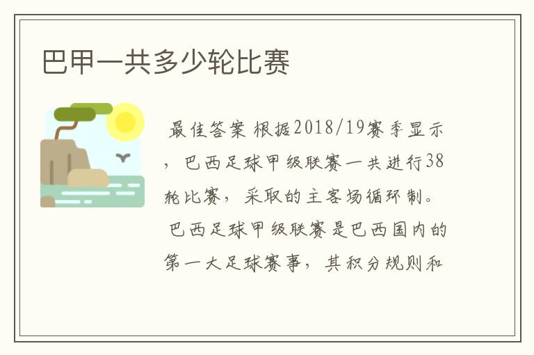 巴甲一共多少轮比赛
