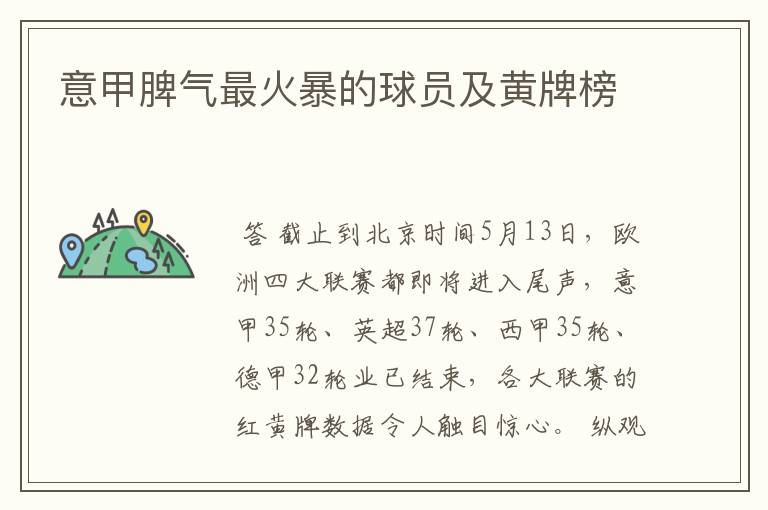 意甲脾气最火暴的球员及黄牌榜