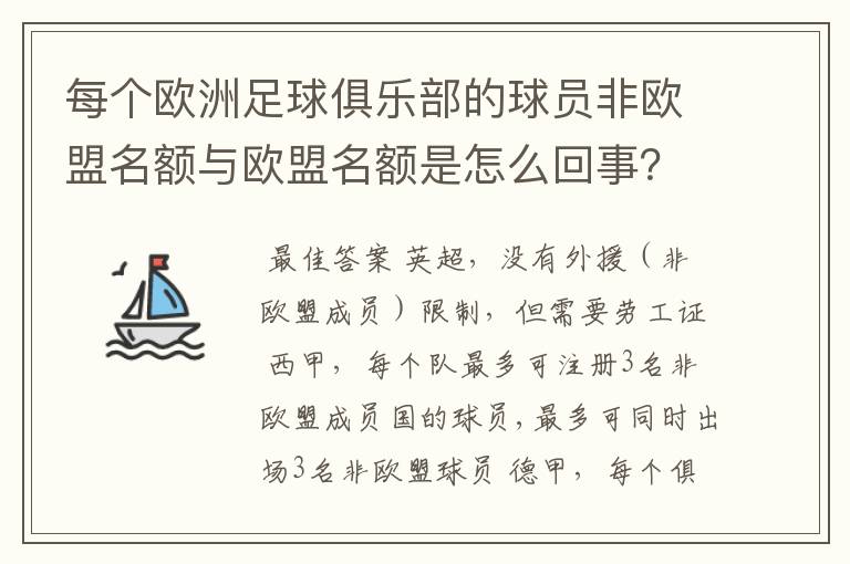 每个欧洲足球俱乐部的球员非欧盟名额与欧盟名额是怎么回事?