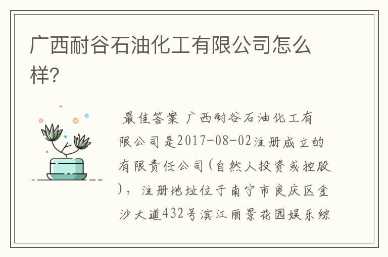 广西耐谷石油化工有限公司怎么样?