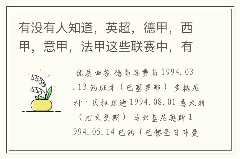 有没有人知道,英超,德甲,西甲,意甲,法甲这些联赛中,有哪些94年生的球员?(希望回答能够具体一些