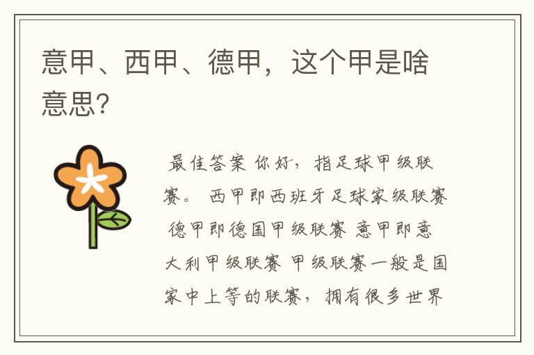 意甲、西甲、德甲，这个甲是啥意思？
