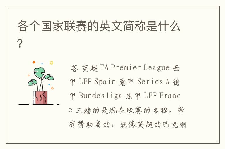 各个国家联赛的英文简称是什么?