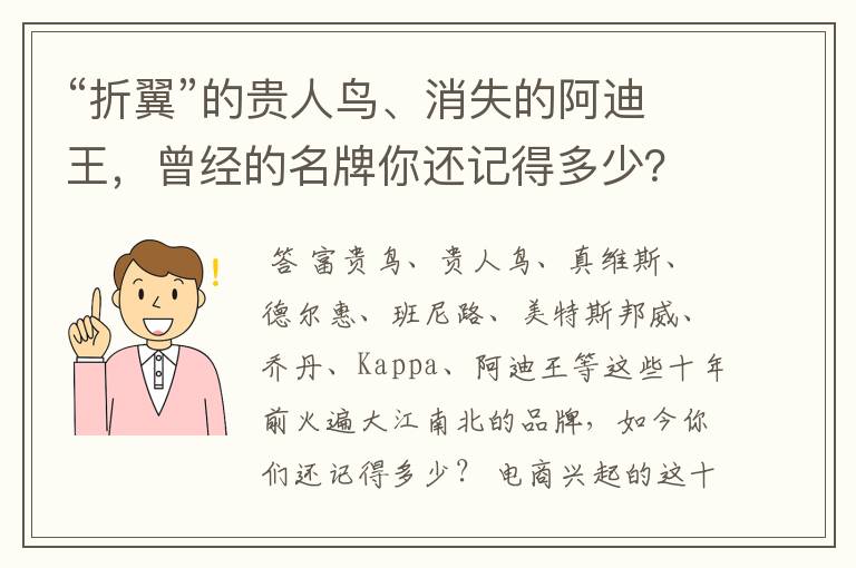 “折翼”的贵人鸟、消失的阿迪王,曾经的名牌你还记得多少?
