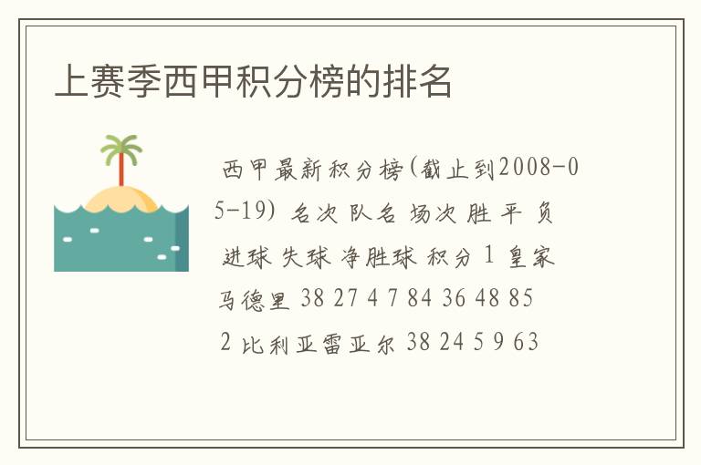 上赛季西甲积分榜的排名