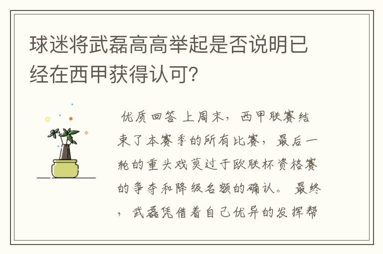 球迷将武磊高高举起是否说明已经在西甲获得认可?
