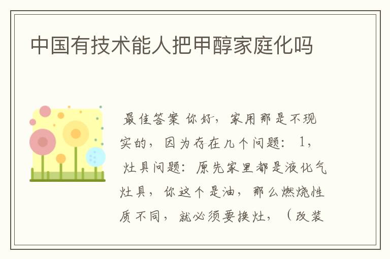 中国有技术能人把甲醇家庭化吗