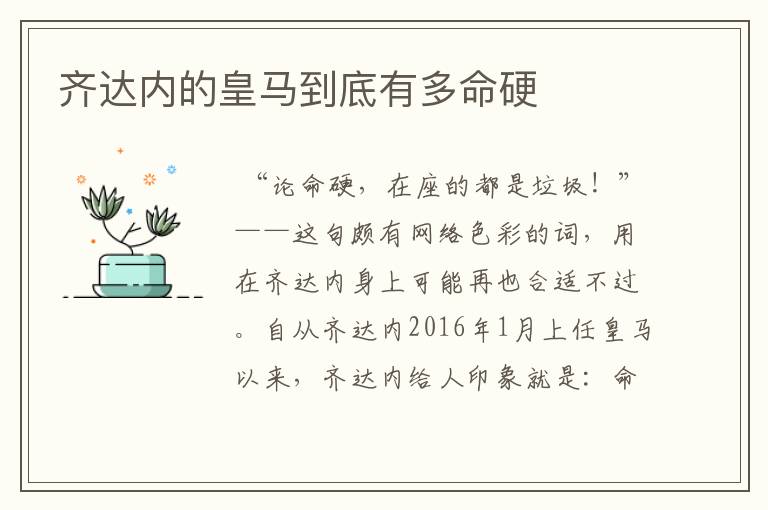齐达内的皇马到底有多命硬