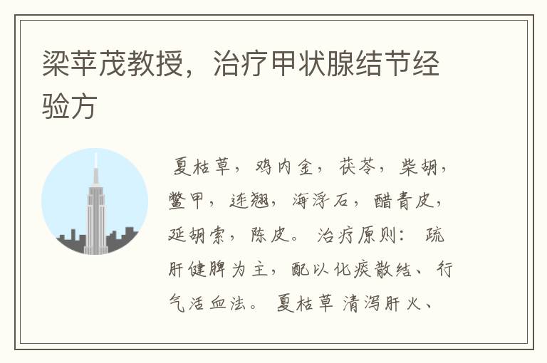 梁苹茂教授,治疗甲状腺结节经验方