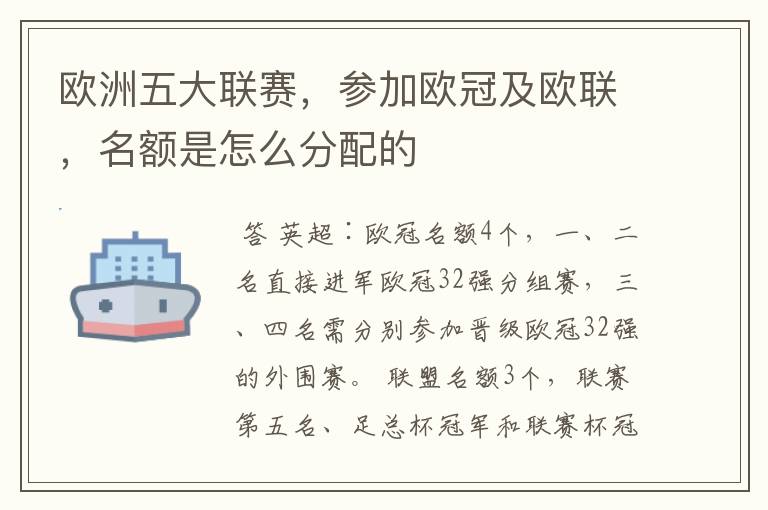 欧洲五大联赛,参加欧冠及欧联,名额是怎么分配的