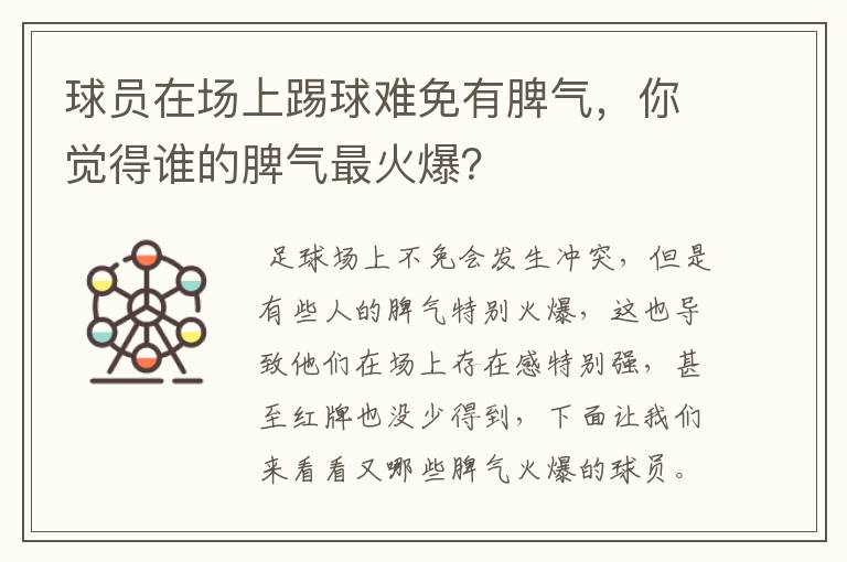 球员在场上踢球难免有脾气,你觉得谁的脾气最火爆?