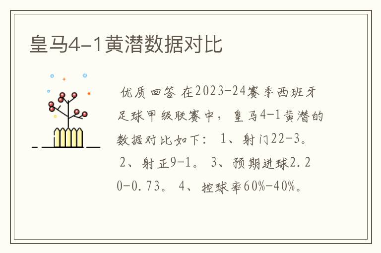 皇马4-1黄潜数据对比