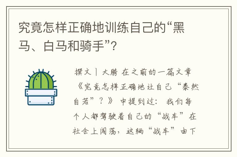 究竟怎样正确地训练自己的“黑马、白马和骑手”?