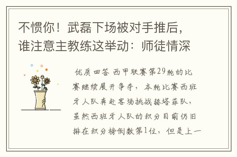 不惯你!武磊下场被对手推后,谁注意主教练这举动:师徒情深啊