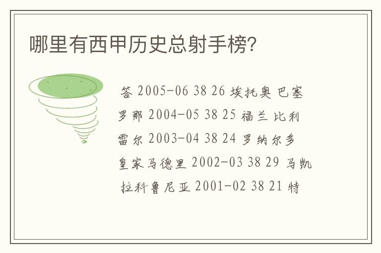 哪里有西甲历史总射手榜?
