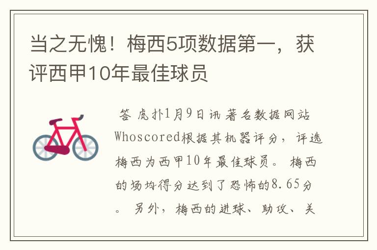当之无愧!梅西5项数据第一,获评西甲10年最佳球员