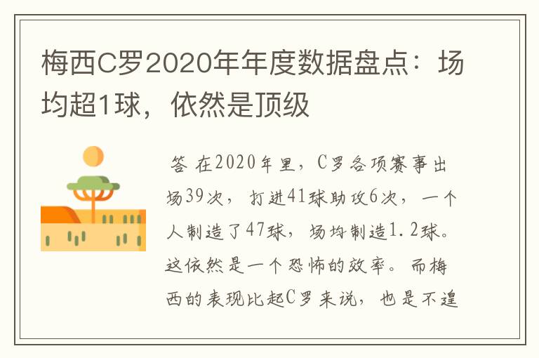 梅西C罗2020年年度数据盘点:场均超1球,依然是顶级