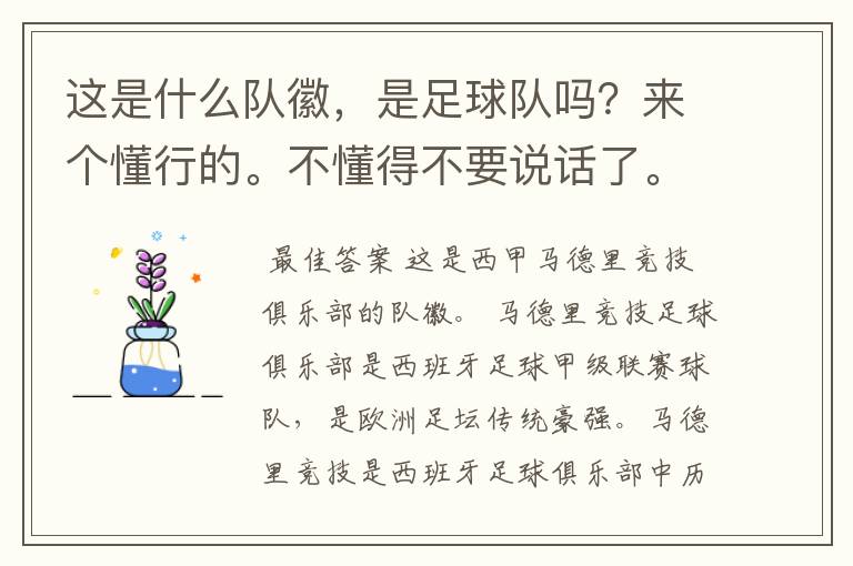 这是什么队徽,是足球队吗?来个懂行的。不懂得不要说话了。