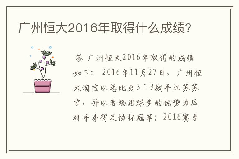 广州恒大2016年取得什么成绩?