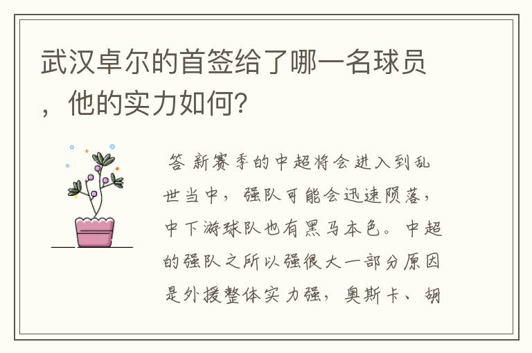 武汉卓尔的首签给了哪一名球员,他的实力如何?