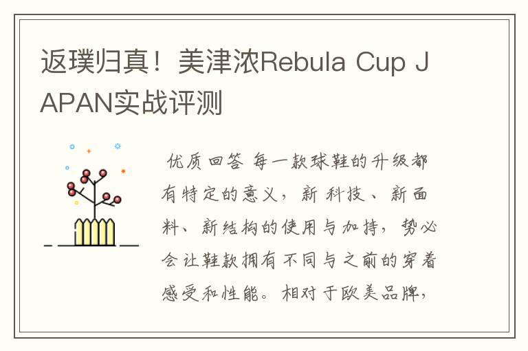 返璞归真!美津浓Rebula Cup JAPAN实战评测