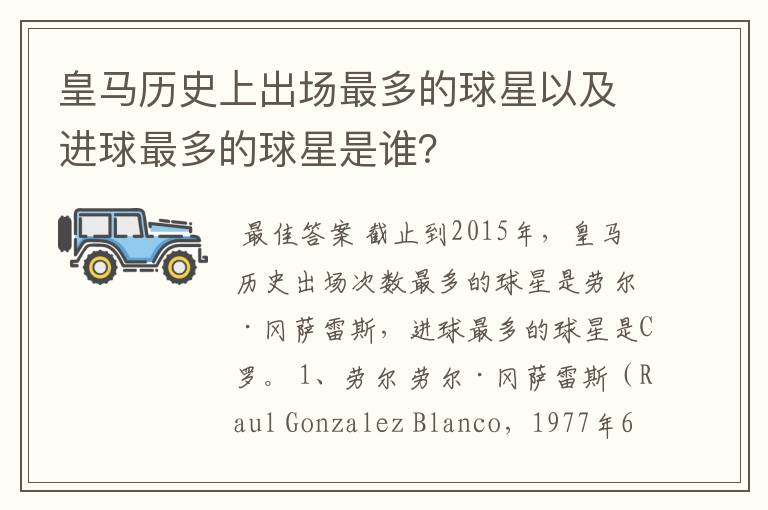 皇马历史上出场最多的球星以及进球最多的球星是谁?