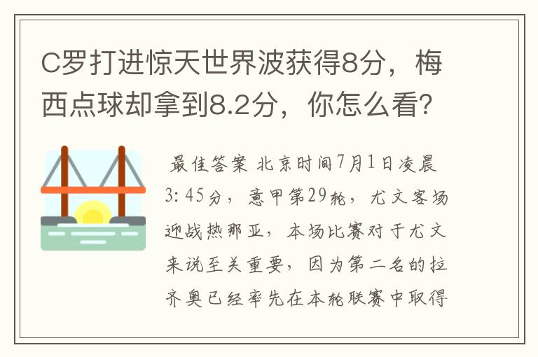 C罗打进惊天世界波获得8分,梅西点球却拿到8.2分,你怎么看?