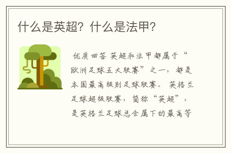 什么是英超?什么是法甲?