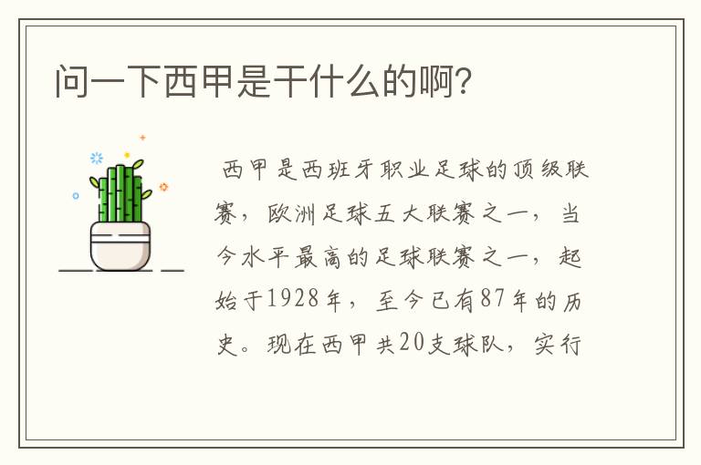 问一下西甲是干什么的啊?