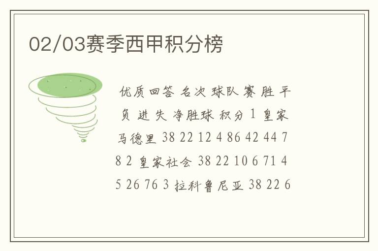 02/03赛季西甲积分榜