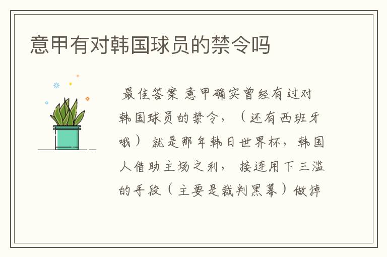 意甲有对韩国球员的禁令吗